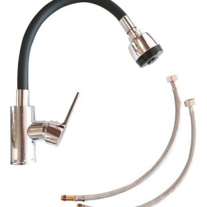 Llave Monomando Negra Para Lavaplatos Flexible De Acero Inox - Imagen 2