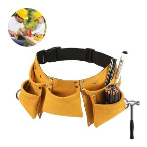 Coleto Carpintero Doble De Cuero Steeltools 14 Herramientas - Imagen 3