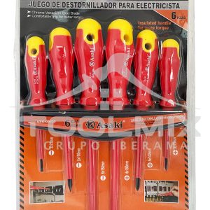 Juego 6 Destornilladores Electricista Aislados 1000v Asaki - Imagen 2