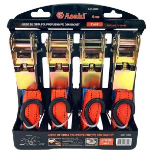 Set / Juego 4pcs Eslinga Cinta De Amarre Con Ratchet 4.5 M - Imagen 1