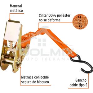 Set / Juego 2pcs Eslinga Cinta De Amarre Con Ratchet 4.5 M - Imagen 2