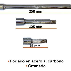 3 Barra Extensión Para Dados  1/2 puLG 75mm 125mm 250mm Acero Cr - Imagen 2