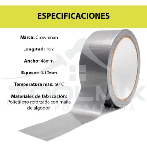 Pack 3 Cinta Para Ducto Alta Temperatura 48mmx10mts Crownman - Imagen 2