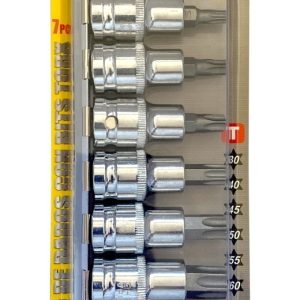 Pack 7pcs Dados Allen Con Bits Torx Estrella  1/2 puLG T30-t70 - Imagen 2