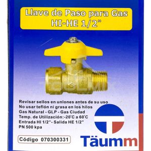 Llave De Paso Para Gas Hi-he 1/2 PuLG Taumm Certificada Sec - Imagen 5