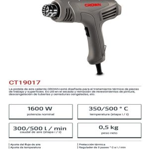 Pistola De Calor + 5 Boquillas Marca Crown 1600w Profesional - Imagen 5